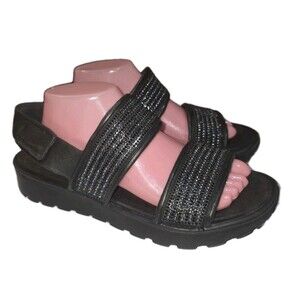 SKECHERS LUXE Sz 10 Foam Foamies Rhinestone Black Slingback Platform Sandals